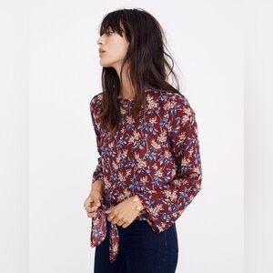 MADEWELL Bell-Sleeve Tie Top in Antique Flora Size Medium Boho Floral